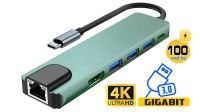 Docking 6 in 1 USB C  M - RJ45(giga),3xUSB3.0 ,HDMI 4k, 100W PD
