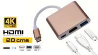 Cabo adaptador USB-C 3.1 Macho - HDMI F+USB3.0+PD 4k*2K@30Hz dourado 20cm