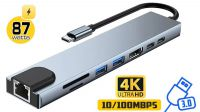 Docking 8in1 USB C M - RJ45, 2xUSB, HMDI, 1xTF/SD, 2x USB-C, PD