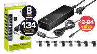 Transformador universal portátil 134.5W 12-24V 8.5A USB 8 pontas preto