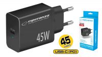 Transformador USB 110-240V QC 1xUSB C PD 5-20V max. 45W preto
