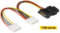 Cable de alimentación divisor Molex Hembra / Sata Macho a 2 x Molex Hembra 0.15m