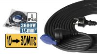 Cable alargador M/H Schuko 220V 16A IP44 goma (10/20/30Mts) Negro