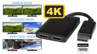 Cabo adaptador de Displayport Macho V1.2 a 2x HDMI Fêmea 4K*2K@30Hz preto 20cm