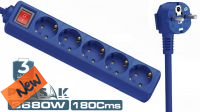 Regleta Phasak 5 tomas Schuko 16A con interruptor Azul 1.8m