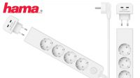 Régua 4x Schuko+1 Euro com transformador 2x USB-C interruptor branca 1.4m
