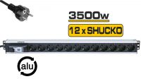 Régua 12 tomadas schuko vertical 45º + disjuntor rack preto 3m