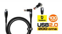 Cabo Baseus USB-C M - DC Angulado 100W magnético 7.9x5.5mm PD alu.Nylon preto 2m