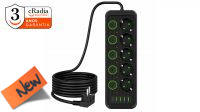 Régua cRadia 5 tomadas schuko com interrruptores individuais, 4x USB-A, 1XUSB-C 5m.