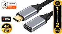 Cabo cRadia de extensão USB-C  M - USB-C  F Gen3.2 20Gbps 5Amp 4K 60Hz 100W