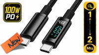 Cabo cRadia USB C M/M PD100W 5A nylon preto com display