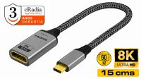 Cabo conversor cRadia USB 3.1 C - HDMI 8K@60Hz cinzento 15cm