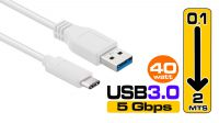 Cabo USB 3.0 Tipo A a Tipo C M/M (0,10/3Mts) branco