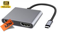 Cabo conversor USB 3.1 C - 2xHDMI máx.4K*2K@30Hz(60Hz 1xHDMI) cinzento 15cm