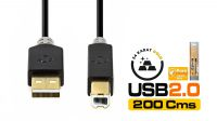 Cabo USB HQ aluminio Tipo A-B goldplated M/M