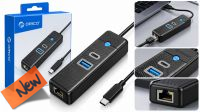 Hub USB 3.1- 1xUSB 3.0 + 1xUSB-C - 1xRJ 45 Giga preto