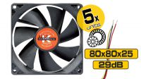 Pack 5x Ventiladores 80x80x25 Duplos Rolamentos (sem conector)