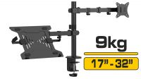 Suporte de mesa aperto 1 monitor 27", portátil 17" 9Kg preto