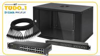 Bundle Phasak Mural 7U, Painel FTP 24P Cat6 e 24cabos 50cm + Switch DLink 24P G