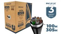 Bobina de cable para exteriores FTP Cat. 6 sólido PHASAK CCA AWG23 Negro