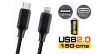 Cabo USB-C M-Lightning Max.2.1Amp negro  1.5m.