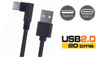 Cabo USB 3.1 C angulado 90º Macho - USB 2.0 A Macho preto 20cm