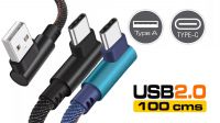 Cabo USB-C - USB 2.0 M/M angulados 90º nylon (Max 2A) 1m
