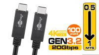 Cable USB C Macho - USB C Macho (USB 3.2 GEN 2x2, 5A, 20Gbit/s) 100W