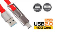 Cable plano de datos y carga USB 2 en 1 iPhone / micro USB metal 1m